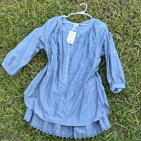 Soft surroundings Blue Button-Up Tunic with Lace Hem - Picture 1 of 6